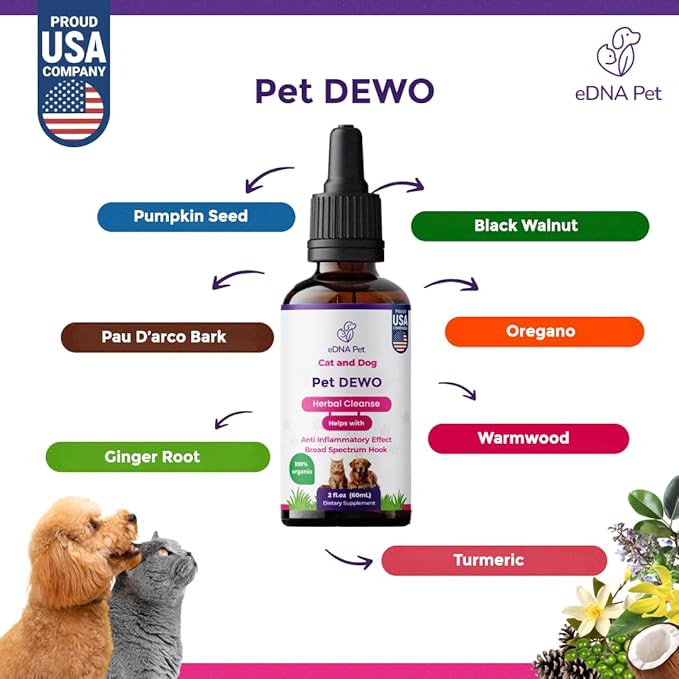 eDNA Pet Herbal Cleanse Drops for Cats & Dogs – Natural PAU D’Arco & Plant-Based Blend – Daily Digestive & Immune Wellness Support – 2 fl oz