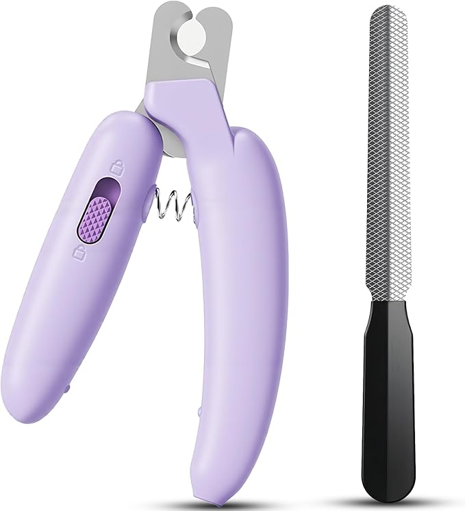 Dog Nail Clippers,Dog Nail Trimmers for Small Medium Dogs and Cats - Professional Grooming Tool with Safety Lock, Sharp Stainless Steel Blade Prevents Splitting，Includes Nail File (Purple-mini)