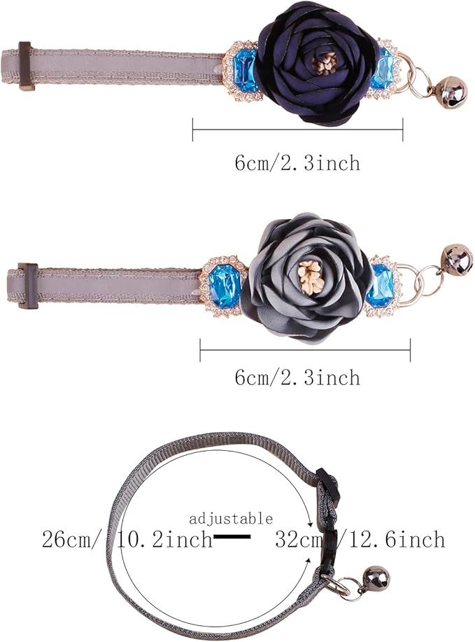 2 Pack Cat Collar Pink Floral with Bell and Removable Flower Bowtie Breakaway Adjustable Cat Collar for Girl Kitten Puppy Small Cats Dogs Daily Decoration (XQ9-4) (XQ9-3)