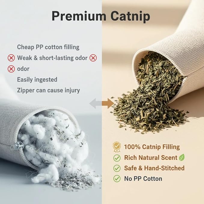 UBIETY 3Pcs Catnip Pillows for Cats - Cat Toys Pack with 6000mg A+ Organic Catnip, Sisal Scratching Pad, Bite Resistant Kitten Teething Toy, Interactive Cat Kicker Toys for Indoor Cats (3Pcs Small)