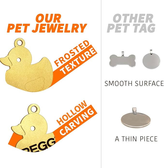 Dogs ID Tags Personalized Double Sided Deep Engraved Cat & Dog Collar Charm Duck Shape Brass Large