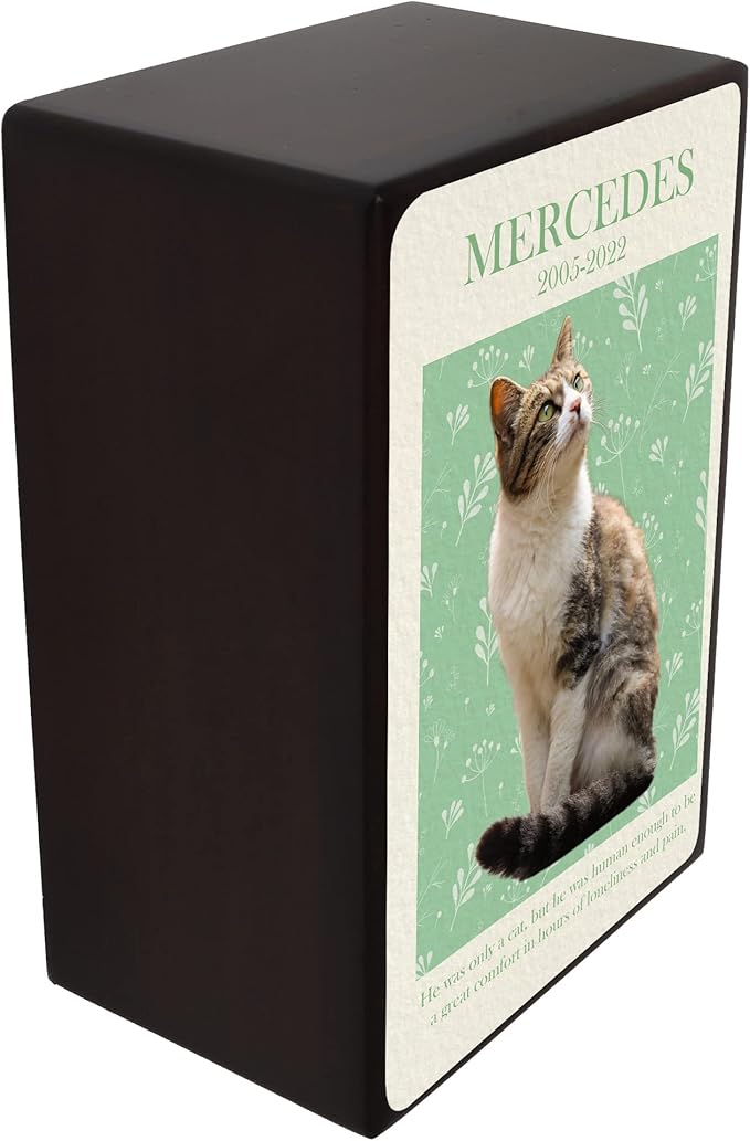 Custom Pet Keepsake Urns for Cats, Wooden Box for Pet Ashes with Photo for Your Beloved Pets, Pet Cremation Urns as Sympathy Gifts for Pet Lovers - Small, 6" x 4" x 2.75" Pet Urn (Marcedes)