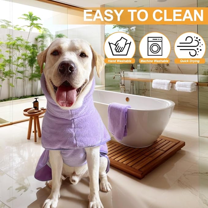 Medium to Large Size Dog Bathrobe, Quick Drying Super Absorbent Used for After Bathing, Warm Dog Towels, Adjustable Hoodies and Belts for Pet Dogs Bath Clothes Products(Purple, 2XL)