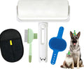 4-in-1 Pet Hair Removal Kit, Reusable Lint Roller, Anti-Slip Glove, Deshedding Comb, Portable Sticky Roller for Cats and Dogs（Blue）