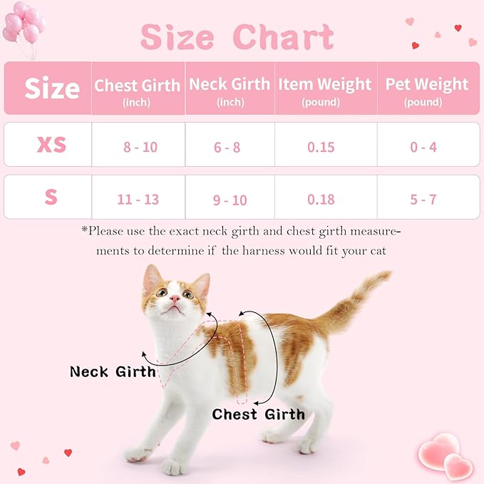 Cat Harness and Leash Set,Escape Proof Adjustable Kitten Harness with Cute Pink Bow,Breathable Reflective Strips Harness for Kitty Puppy Bunny for Walk Travel and Indoor Use (Pink, Small)