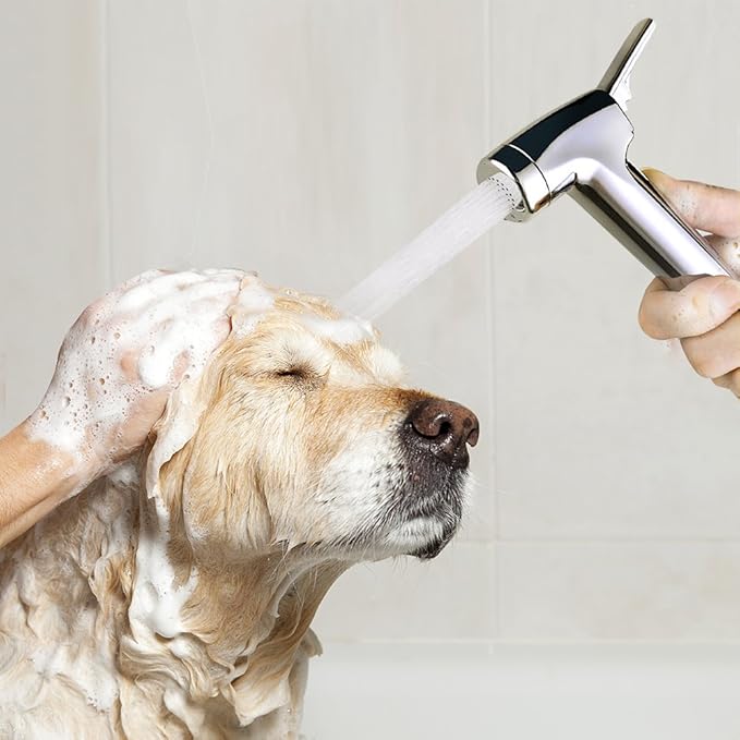 Dog Shower Attachment Kit with Handheld Sprayer – 8FT Flexible Stainless Steel Hose + Shower Arm Diverter – High Pressure Pet Bath Wand for Medium & Large Dogs, Long Thick Coat, Indoor All-Year Use