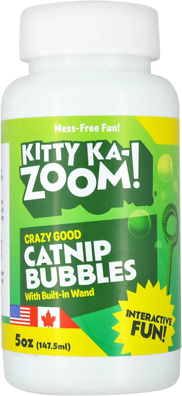 Catnip Bubbles - 5oz. Bottle with Built-in Wand | High Potency Catnip Bubbles Made from Steam-Distilled Natural Plants | Hand Harvest Grown in Canada and The USA
