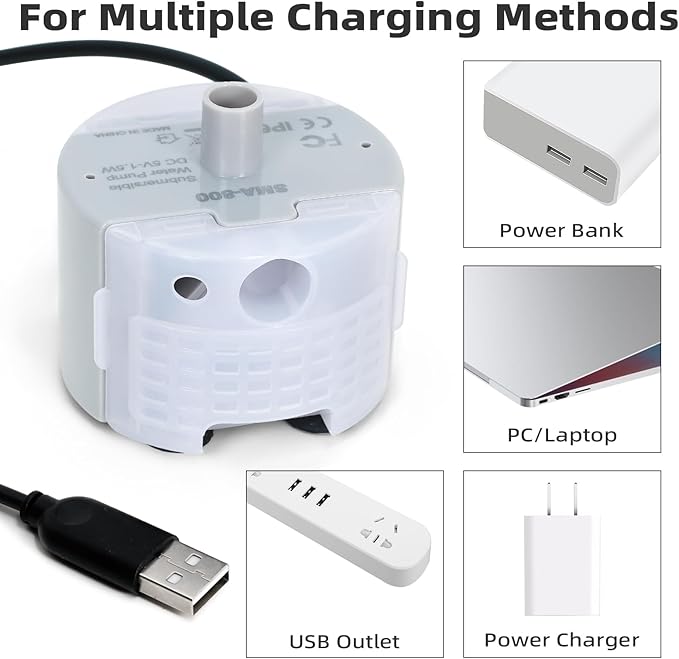 Ultra-Quiet Replacement Pump for Stainless Steel Cat Water Fountains - SMA-800 Motor - Safe and Easy to Clean with Low Voltage DC 5V and USB Cable (Pump) (Bottom Pump+Sponge)