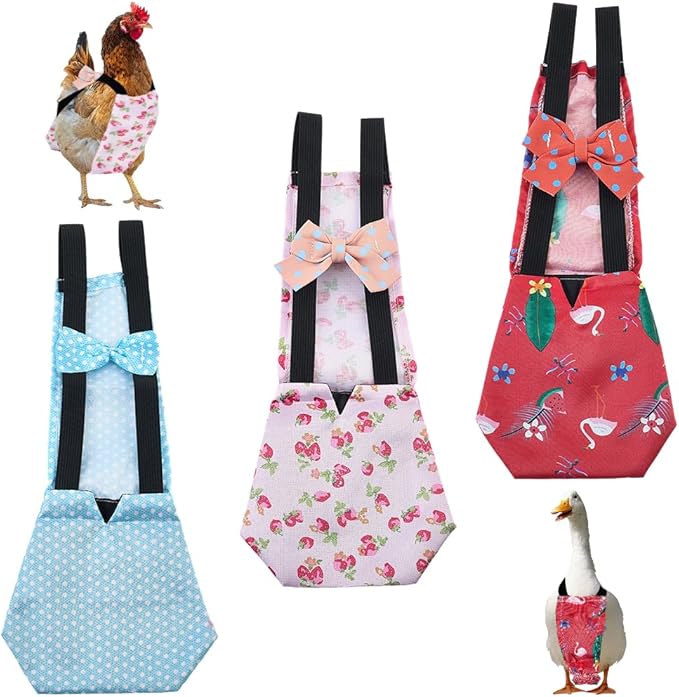 CREATCABIN 3Pcs 3 Styles Pet Duck Diapers Chicken Diaper Polyester Washable Waterproof Adjustable Reusable Duckling Clothes Accessories with Bow Tie for Indoor Chickens Birds Supplies 12.2 x 5 Inch