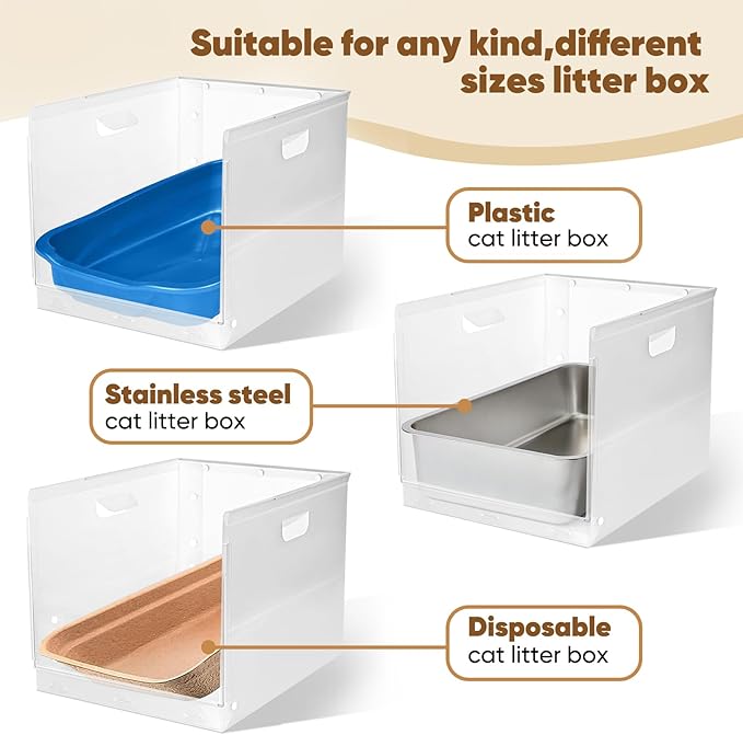 1Pc Cat Litter Box Enclosure with Shield, Pee Shields High Side Litter Box Enclosure, Litter Box Splash Guard, Cat Box Enclosure with Shield (Without Pan) (X-Large)