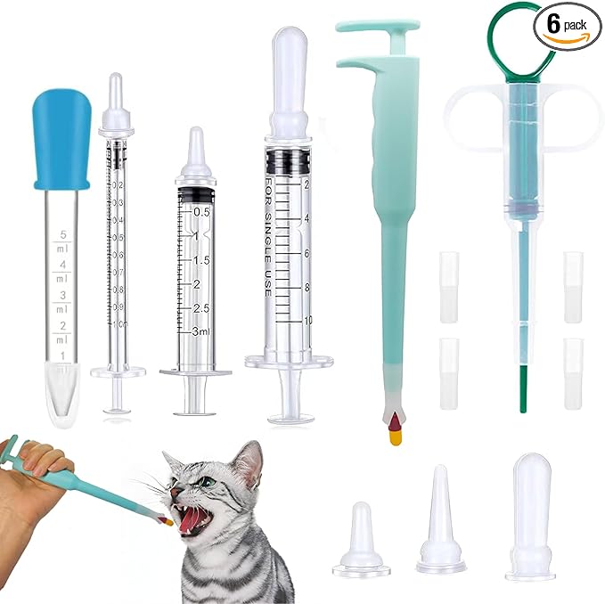 Cat Pill Shooter, Pet Pill Dispenser, Pet Syringe & Dropper wirh Replacement Nipples, Suitable for Kittens, Puppies and Wild Animals