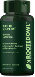 Rooted Owl Blood Support - Immunity, Recovery and Iron Supplement for Dogs & Cats - Anemia Support with Spirulina and Chlorella - 60/ct Vegan Capsules