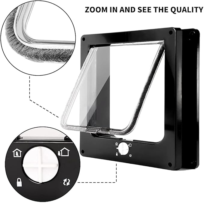 EASY JOY Cat Doors(Outer Size 8.6" x 7.5"), 4-Way Locking Cat Door for Interior Exterior Doors, Weatherproof pet Door with Magnet for Cat or Dog < 16.1 inches in Girth(Black M)
