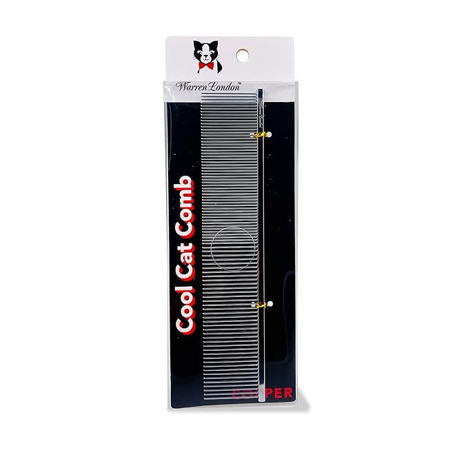 Warren London Cool Cat Comb | 7.5 inches of Copper Strength | Rounded Tips Comfort Durability | Fine/Coarse Greyhound Style Deshedding Dematting