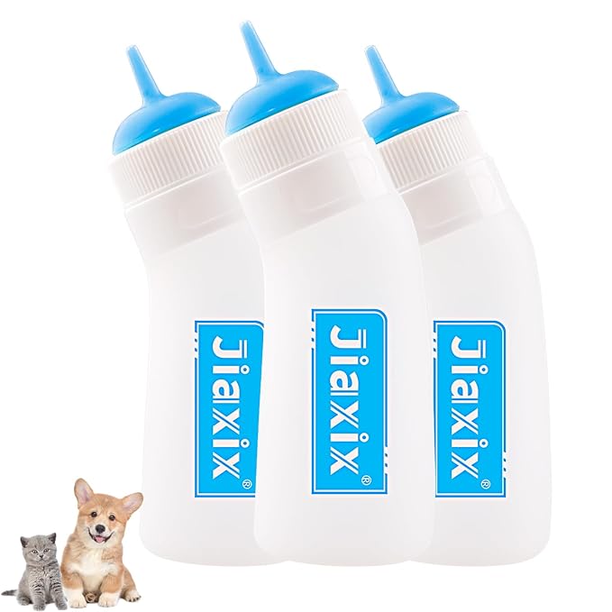 3 Pack Kitten Silicone Nursing Bottle,Silicone Feeding Nipple, Reusable Newborn Supplies, Suitable for Feeding Kitten, Puppy, Rabbit, Hamster (Blue, Medium)