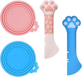 SJANE Cat Food Can Spoons & Can Lids | 4 Pcs | Colorful Multi-Function Cute Paw Shape Opener | Universal Silicone Pet Food Covers | Wet Food Spatula for Kittens and Dogs(Pink+Blue)