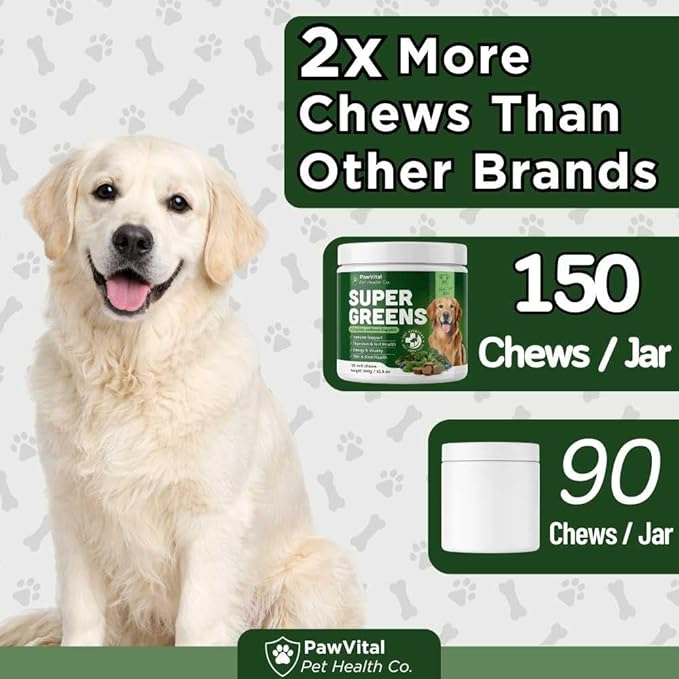 Super Greens Multivitamin Chews for Dogs – Dog Greens & Daily Dog Multivitamin with Spirulina, Chlorella, Probiotics & Enzymes for Immune, Gut, Skin & Energy Support – Beef Liver – 150 Chews