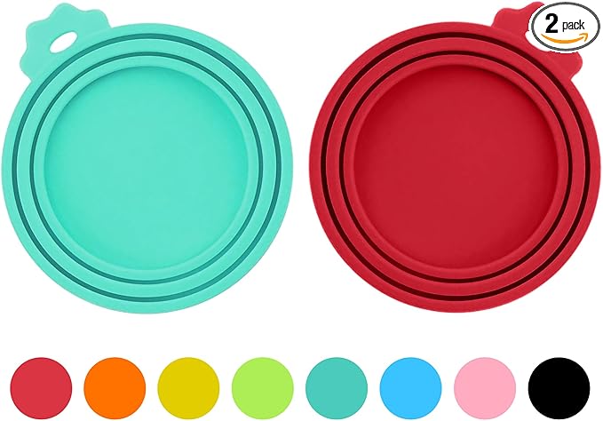2 Pack Pet Food Can Covers, Silicone Universal Can Lids for Dog & Cat Food, BPA Free, One Fit Most Standard Size Food Cans Teal/Red