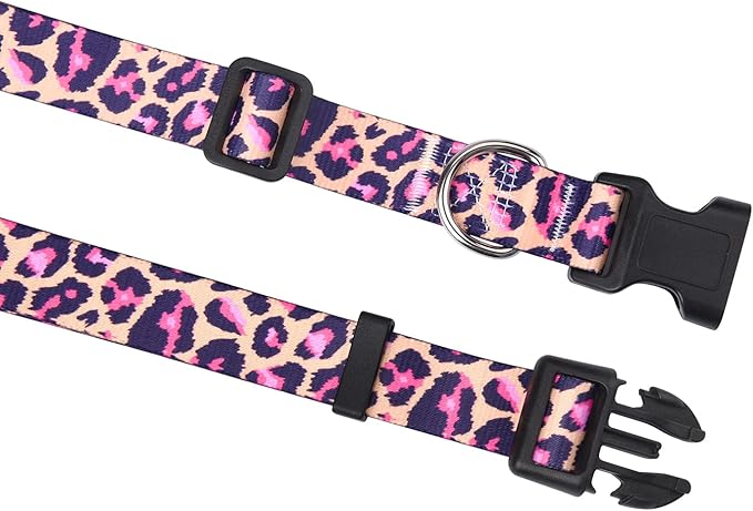 Mihqy Dog Collar with Bohemia Floral Tribal Geometric Patterns - Soft Ethnic Style Collar Adjustable for Small Medium Large Dogs(Pink Leopard,XS)