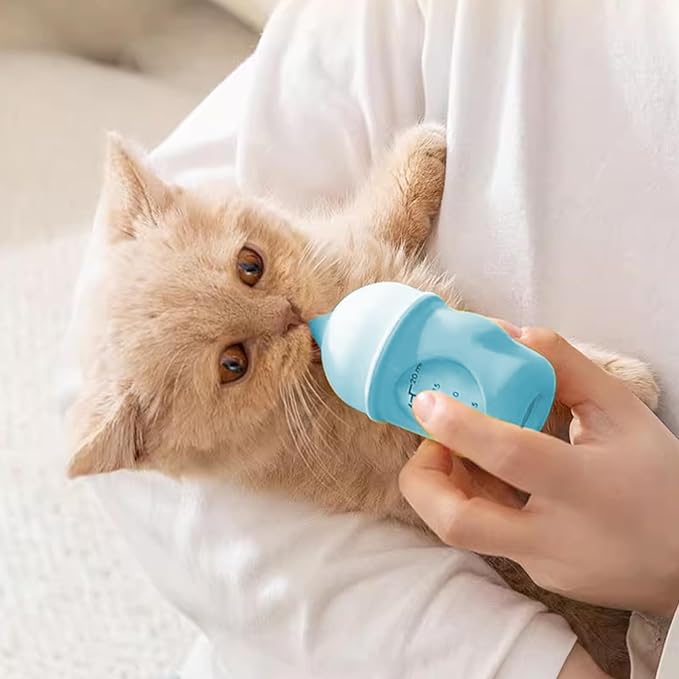 Pet Feeder Bottle Animal Feeding Bottles Kitten Bottles for Nursing Anti-Choking Design for Newborn Kittens Puppies Small Animals with 2 Pcs Replacement Nipple (Blue, 20 ml)