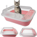 VCEPJH Collapsible Litterbox with High Sides Small Cats Litter Pan with Scoop Open Cat Litter Box Portable Travel Kittens Toilet Kitten Starter Kit for Kittens Adult Cat Elderly Cats (Pink)