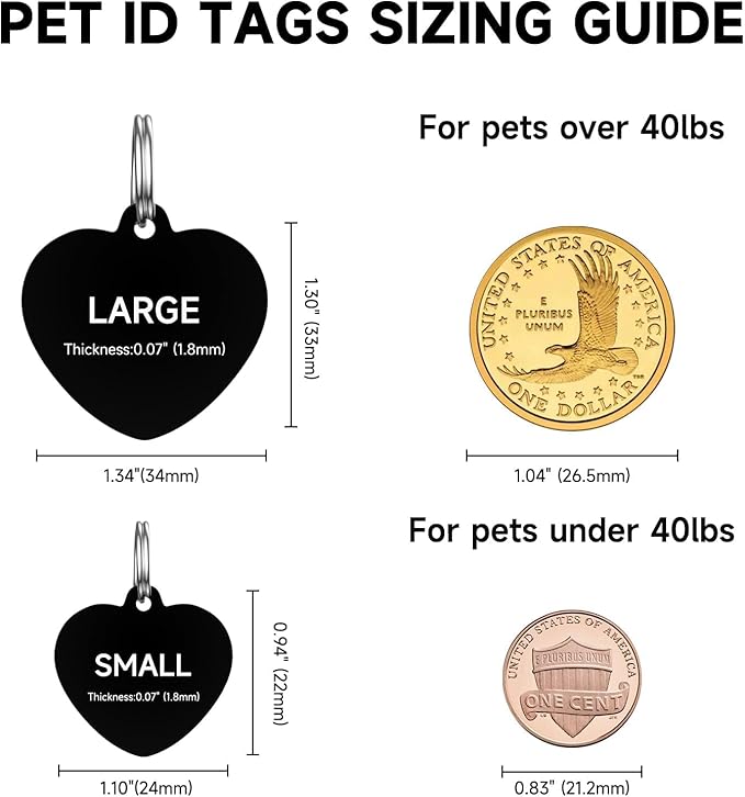 YEHANTI Dog Tags Engraved for Pets - Personalized Dog Tags with Lovely Icons, Durable Stainless Steel Pet ID Tags for Small Large Dogs Cats, Heart Custom Dog Name Tags Engraved on Both Sides, Large