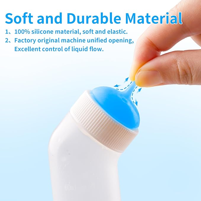 Pet Nursing Bottle for Newborn Animals,Kitten Bottle Feeding Kit Silicone Nipple for Kittens Puppys Rabbits Squirrel (Blue, Small)