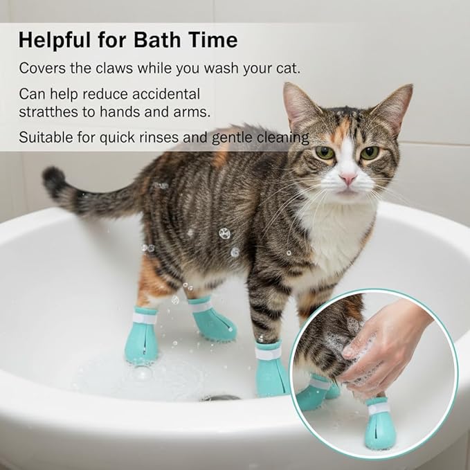 4 Pcs Cat Mittens to Prevent Scratching, Silicone Cat Paw Covers for Bathing & Grooming, Adjustable Anti-Scratch Booties