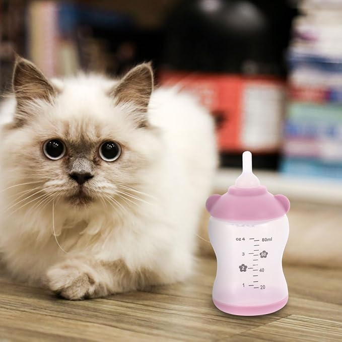 TEHAUX Pet Nursing Bottle Set 2.7Oz with Measurement Scale Small Puppy Kitten Feeding Bottle Reusable Pp Silicone for Newborn Pets Rabbits