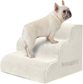 PAWSCART Dog Stairs for Small Pets, 15.7" H with 30D Material Soft Foam, Portable Ramp Non-Slip Surface Non-Slip for Couch and High Bed Climbing, 3-Step Stairs for Cat or Dog, Beige