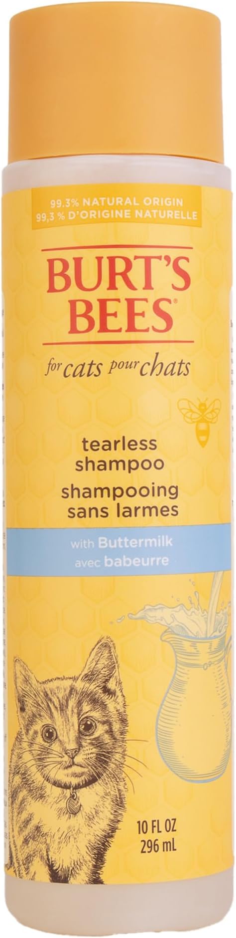 Burt's Bees for Pets Tearless Kitten Shampoo with Buttermilk, 99.3% Natural Origin Formulas, Pet Cleanser for Cats, Gentle Cat Wash for Itchy Skin, 2pk, 10 oz