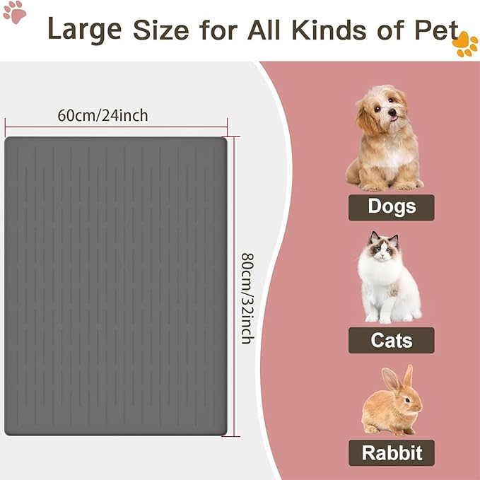 32"x24" Large Dog Food Mat, Silicone Dog and Cat Mats for Food and Water Bowls, Waterproof Pet Feeding Mat for Contain Spills Protects Floors, Multiple Colors & Sizes for Pets, Dark Blue
