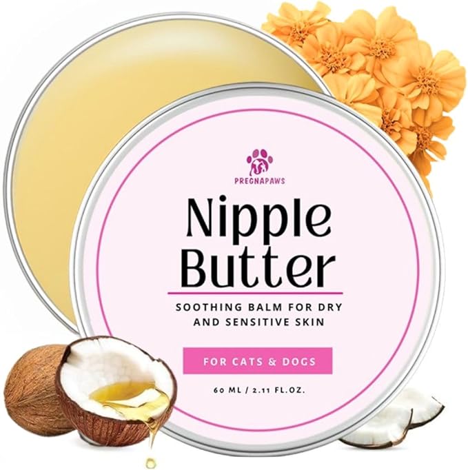 Nipple Soothing Balm for Nursing Dogs & Cats – Lick-Safe, Lanolin-Free, All-Natural Nipple Butter – Soothes Chapped & Cracked Skin – Coconut Oil, Shea Butter, Vitamin E, 2.11 oz