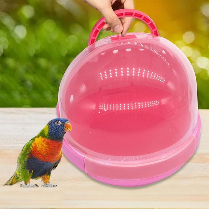Yardwe Portable Small Parrot Cage with Pink Plush Nest Handheld Travel Pet Birds Carrier for Small Parrots and Young Birds Warm Space Capsule