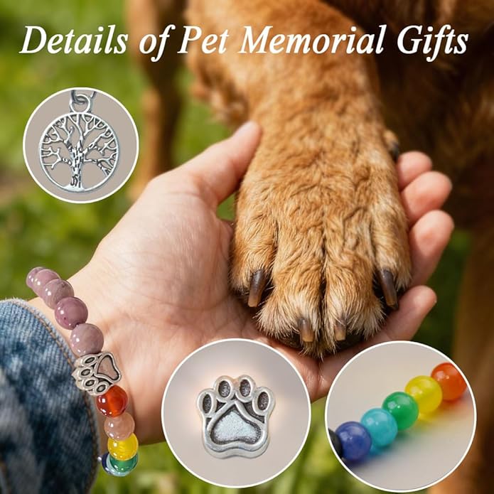 Pet Memorial Gifts, Sympathy Gift for Loss of Dogs and Cats, Chakra Rainbow Bridge Bracelet for Women Men Who Lost Pets