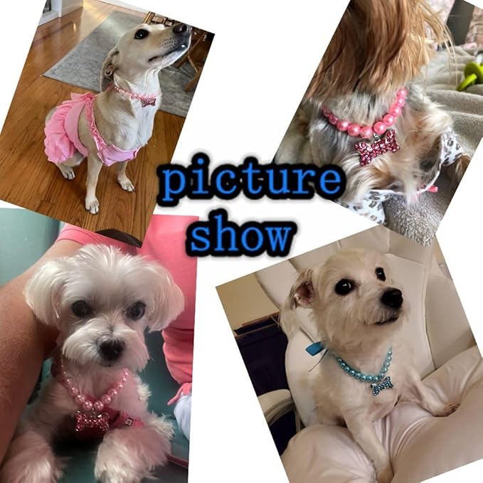 Pearl Necklace Dog Collar,White Diamond Crystal Bling Rhinestones Bone Girl Jewelry Cute for xs s Small Puppy Kitten Pets Dogs
