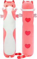 Mewaii Long Cat Plush 5 Sizes, 120% Extra Filling Giant Plushness Kids Body Pillow, Kawaii Cute Pink Cat Stuffed Animals Plushies, Big Long Body Pillow Cat Plush Gift for Girls 28”