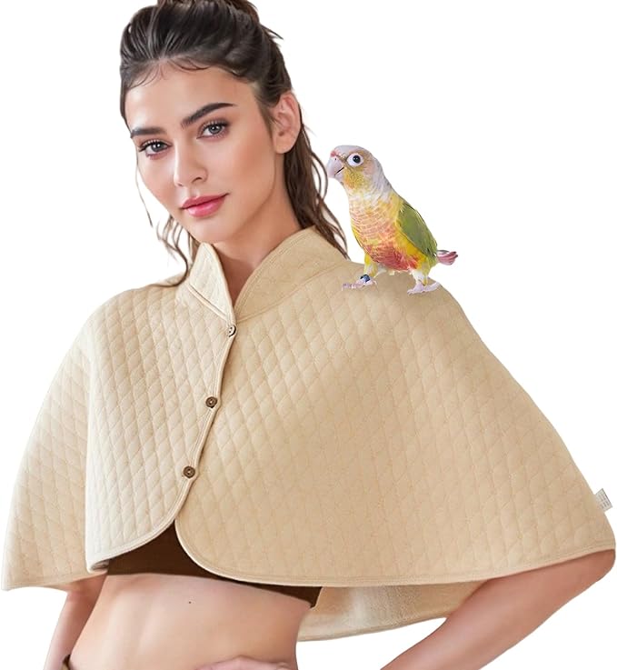Parrot Anti-Scratch Shoulder Protector - Reusable Bird Diaper & Soft Bird Cape for Macaws, Cockatiels, Conures, Parakeets, Lovebirds and Finches - Pet Shoulder Guard (Beige, Large)