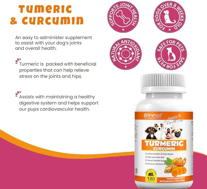 Turmeric for Dogs – 180 Count Tablet Treats with Curcumin & Piperine – Joint Health, Mobility, Allergy & Itch Relief, Skin & Coat, Hot Spots – Arthritis & Hip Joint Support with Salmon Oil