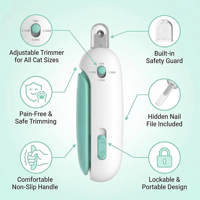 Wanheart Blue Cat Nail Clippers with Safety Guard & Nail Catcher, No Mess Cat Nail Trimmer for Cats & Kittens, Safe Pet Nail Clipper Anti-Splatter Collector, Grooming Tool (Blue)