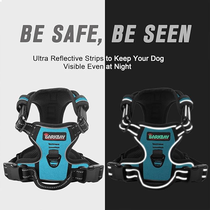 BARKBAY No Pull Dog Harness Front Clip Heavy Duty Reflective Easy Control Handle for Large Dog Walking(Blue,M)