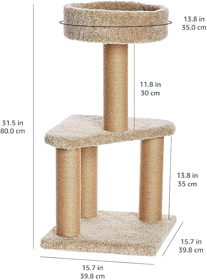Amazon Basics Cat Tree - Indoor Cat & Kittens Multi-Level Climbing Activity Tower with Scratching Posts, Medium (31.5" H) - Beige