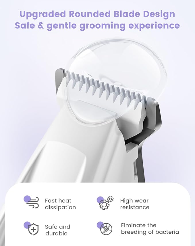 Dog Paw Trimmer with LED Light, 35dB Low Noise Paw Trimmers for Dog's Feet, 2 Speed Safety Electric Dog Clippers for Grooming, Rechargeable Cat Shaver for Paws, Ears, Face, Rump (White)