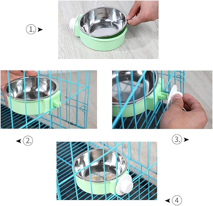 Love Dream Crate Dog Cat Bowls, Removable Stainless Steel Hanging Pet Cage Bowls for Kennel, Water Food Feeder Cage Coop Cup for Cats, Dogs, Rabbits and Small Animals (Large, Green)