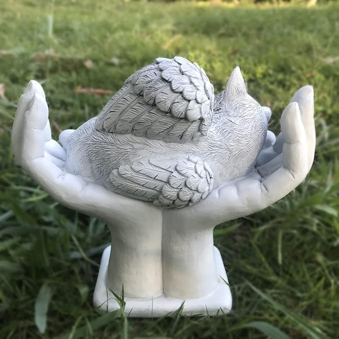 Personalized Memorial Cat Angel Tribute Statue with in God's Hands, Pet Cat Grave Marker Headstone Memorial Garden Stones-Customizable Name and Date…