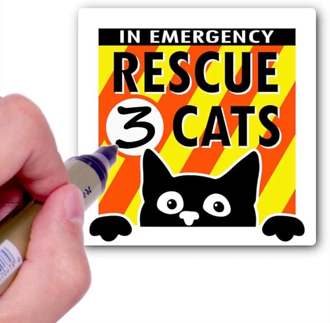 Emergency Cat Rescue Sticker,Save Our Pets Inside Vinyl Decal (Cats 3x3 Inch),Fire Safety Alert,Save Your Cat, Reptile,In Case of Emergency Danger Pet in House Home Office RV Window Door Warning Sign