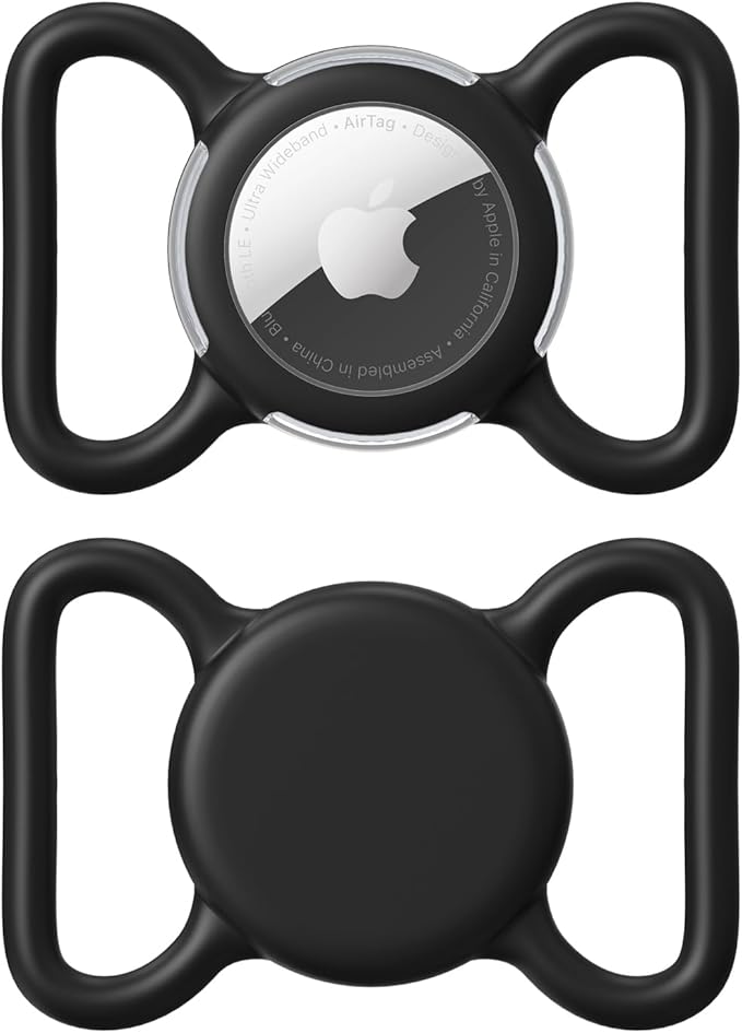 Waterproof Airtag Holder for Dog Collar, Soft Full-Body Protective Airtag Holder for Dog & Cat Collars, Ultra-Durable, Easy Installation, Lightweight Clear Airtag Case (Black, Large)