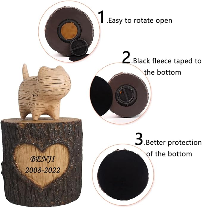 Generic Pet Memorial Box Urns for Cat Ashes, Resin Pet Memorial Keepsake Cremation Urns with Small Cat Statue, Engraved with Name and Dates-Sympathy Pet Loss Gifts