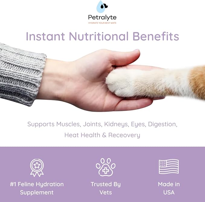 Petralyte Cat Hydration Electrolyte and Cat Joint Supplement | Hydration Support for Cats w/Glucosamine, Chondroitin, L-Glutamine, Taurine, Lysine & Prebiotics | Unflavored | 16 Packets