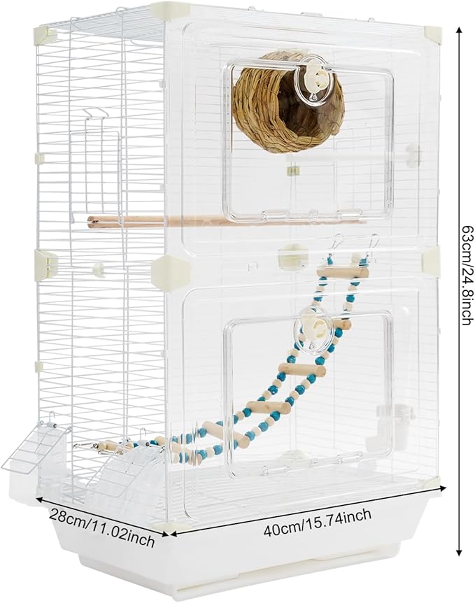 Small Bird Cage Parrot Cage Portable Bird Carrier with Nest & Feeders, Travel Carrier Cage for Parakeets Lovebirds Parrotlets Finches Canaries Small Medium Birds